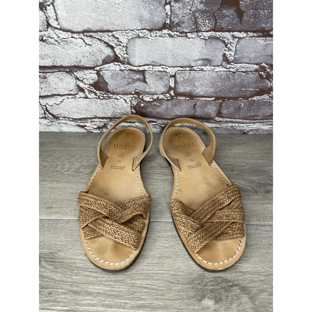 MIBO AVARCAS Tan Brown Leather Woven Slingback Sandals Women’s Sz 41EU/10.5M US